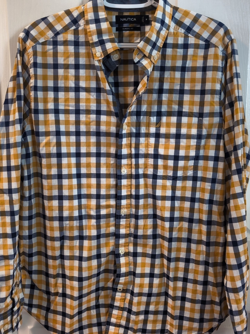 Nautica Men's Yellow and Navy Check Button-Down Shirt